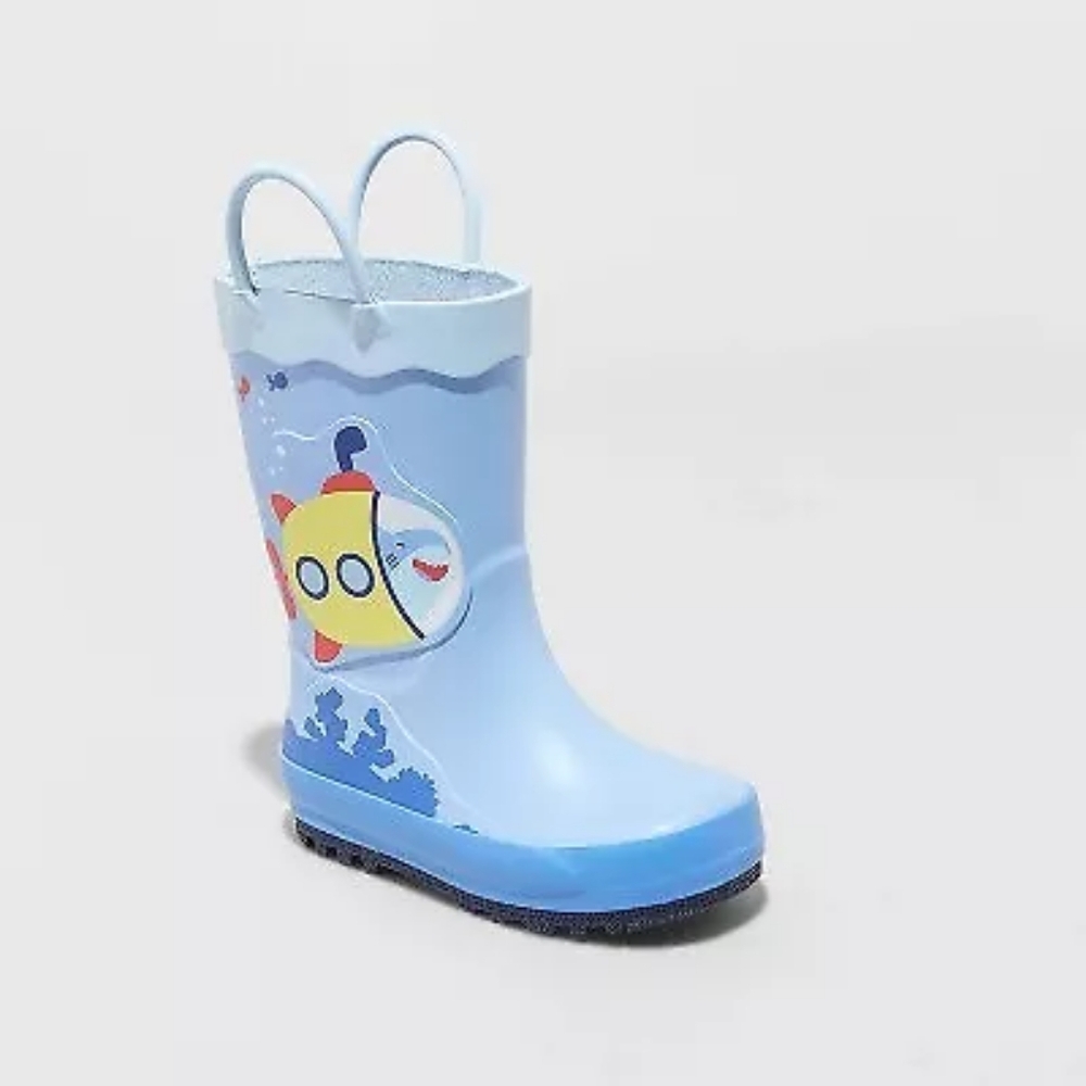 Toddler Boys' Jasper Pull-On Rain Boots - Cat & Jack Blue NWT - Picture 1 of 5